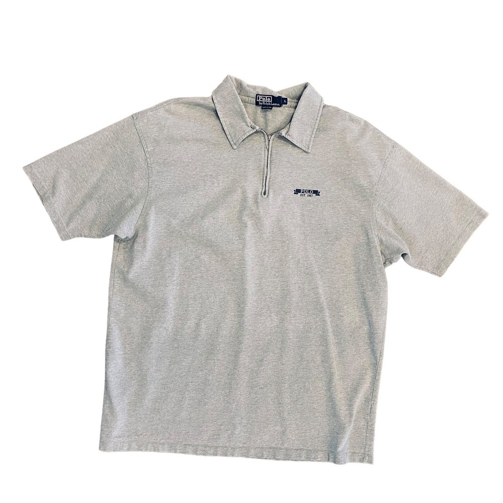 VTG Polo Ralph Lauren 1/4 Zip Unique 90s Shirt Men Large Gray Cotton USA SS READ - Picture 7 of 11